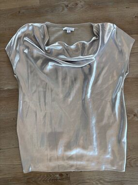 Current Air Metallic Silver Cowl Neck Top